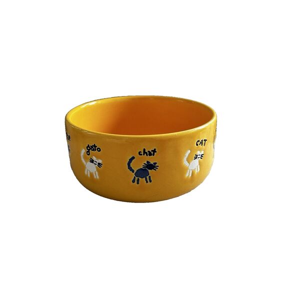 Waechtersbach Cat Bowl Made in Germany Yellow Katze Gato Chat Food Water - Picture 1 of 7